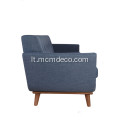 „Midcentury“ 3 vietų audinio sofa su mediniu rėmu